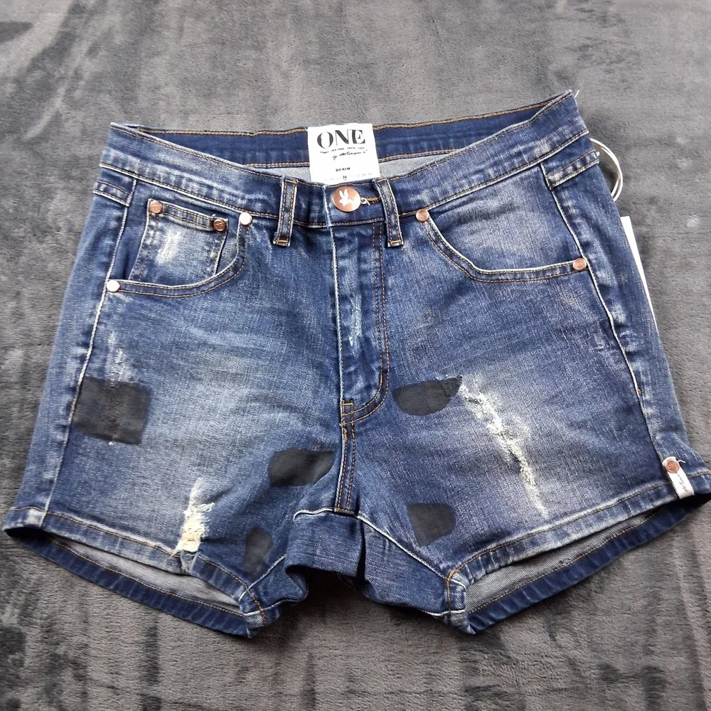 NWT One Teaspoon Denim Shorts Womens 26 Blue Distressed Frayed Cut Offs‎